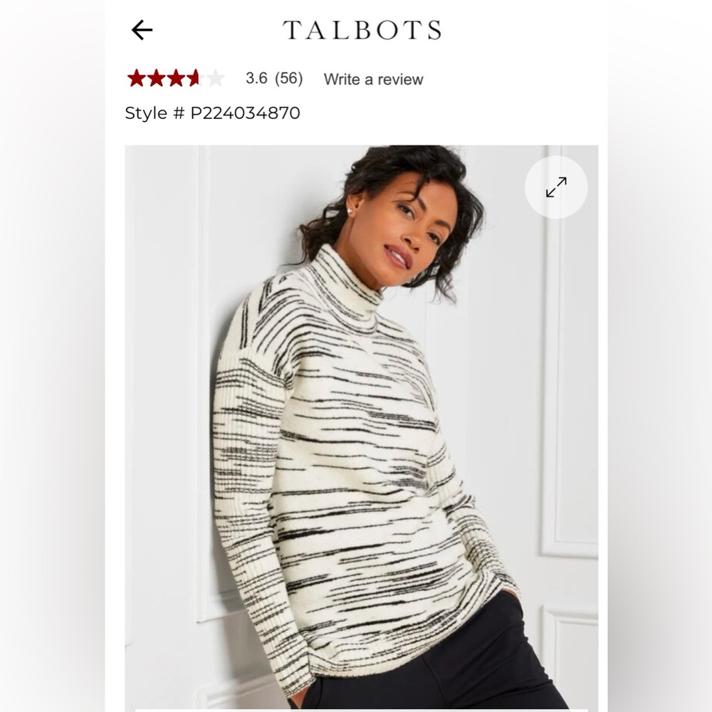 Black and white soft mock neck sweater by Talbots